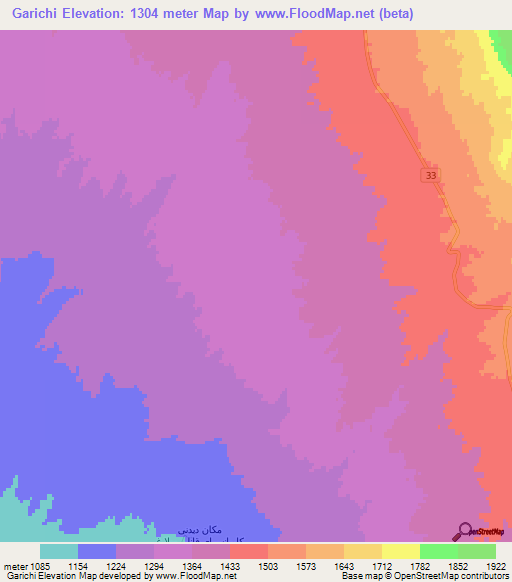 Garichi,Iran Elevation Map