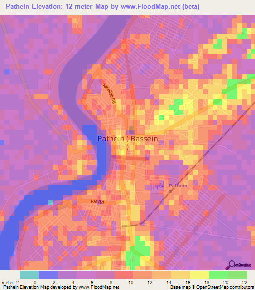 Pathein,Myanmar Elevation Map