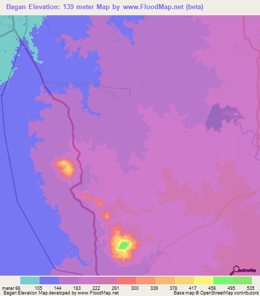 Bagan,Myanmar Elevation Map