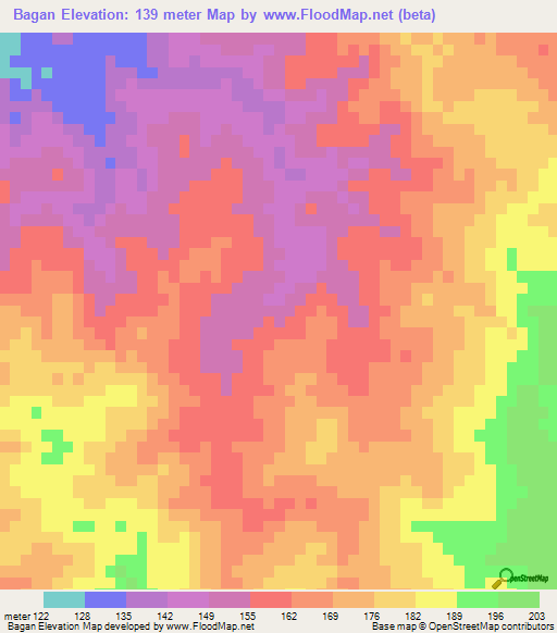 Bagan,Myanmar Elevation Map