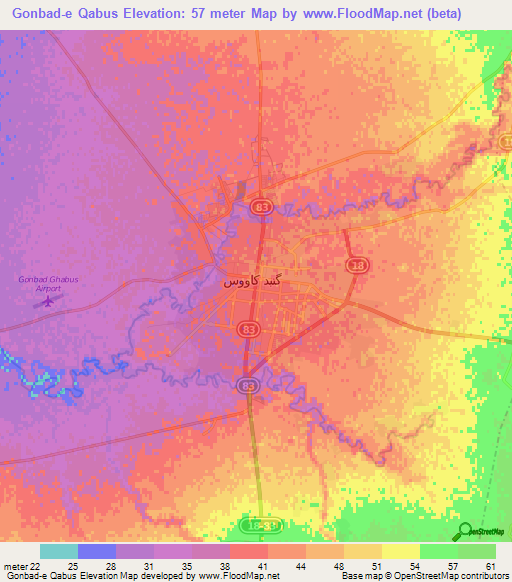 Gonbad-e Qabus,Iran Elevation Map