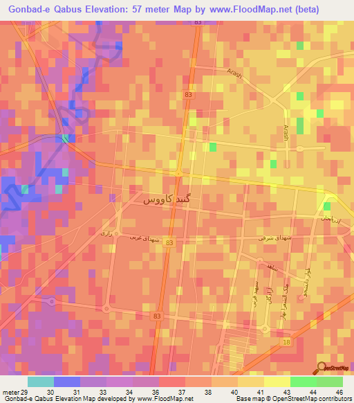 Gonbad-e Qabus,Iran Elevation Map
