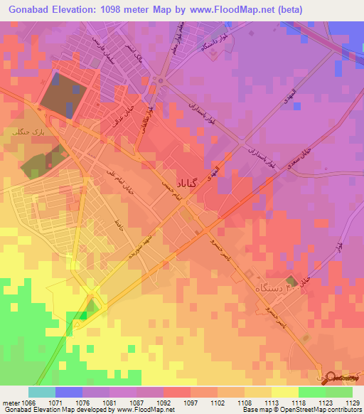 Gonabad,Iran Elevation Map