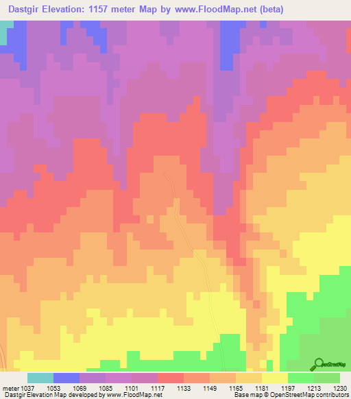 Dastgir,Iran Elevation Map