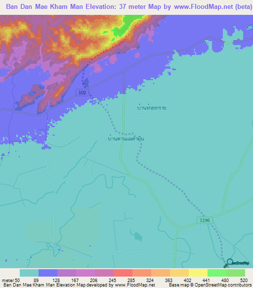 Ban Dan Mae Kham Man,Thailand Elevation Map
