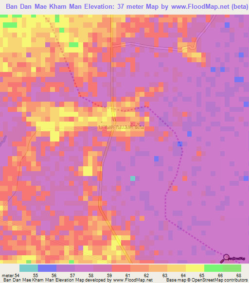 Ban Dan Mae Kham Man,Thailand Elevation Map