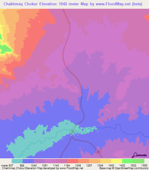 Chakhmaq Chokur,Iran Elevation Map
