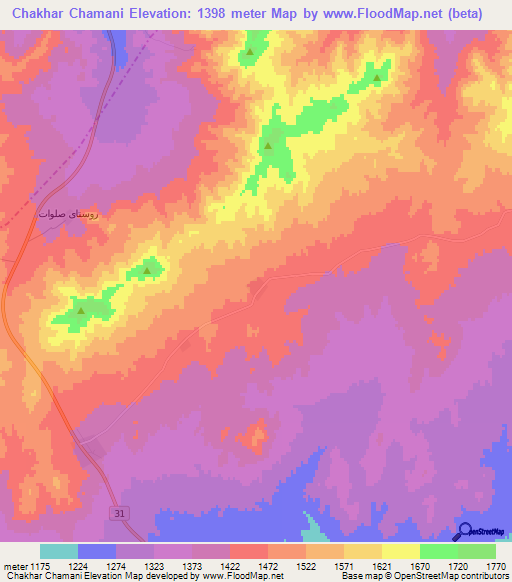 Chakhar Chamani,Iran Elevation Map