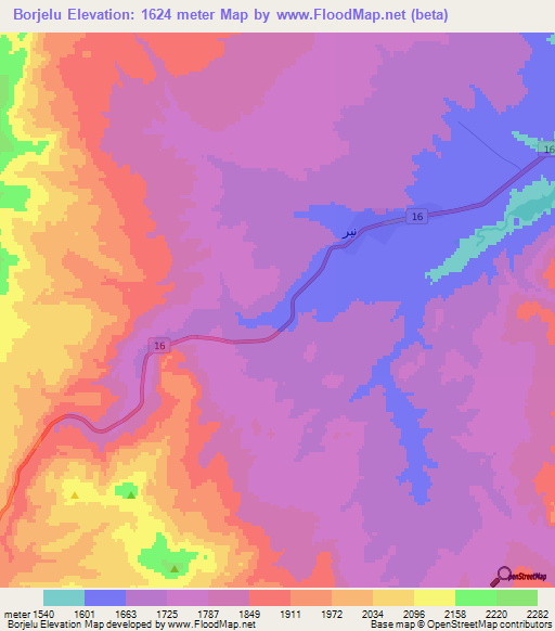 Borjelu,Iran Elevation Map