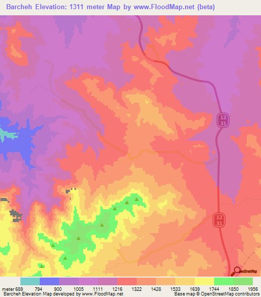 Barcheh,Iran Elevation Map