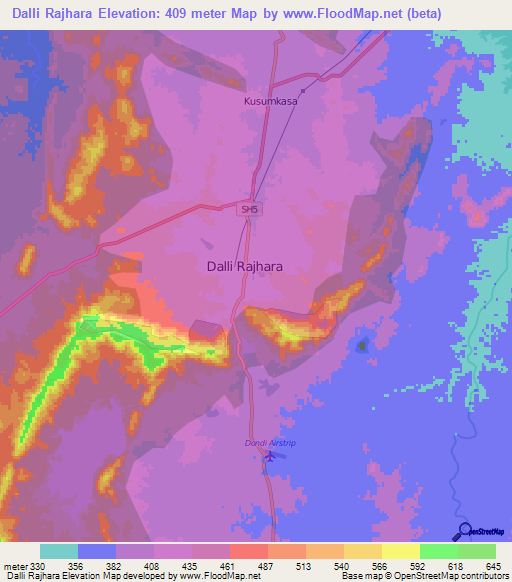 Dalli Rajhara,India Elevation Map