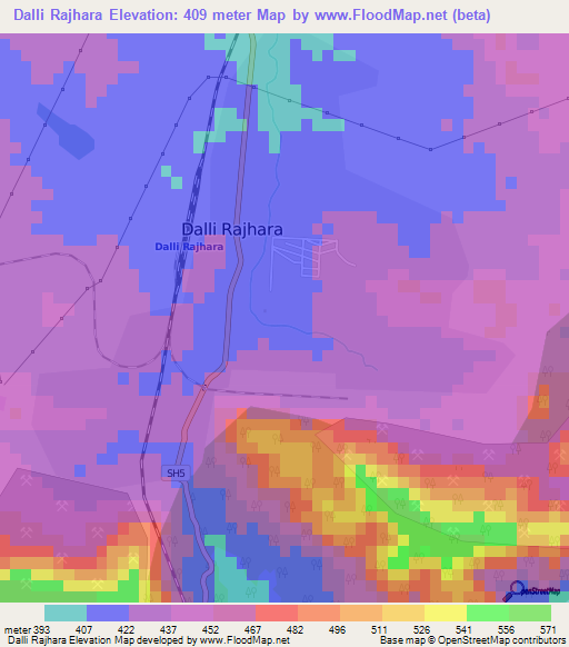 Dalli Rajhara,India Elevation Map