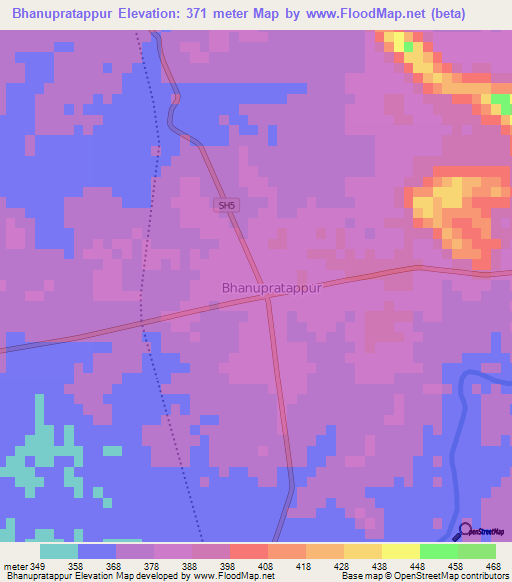 Bhanupratappur,India Elevation Map