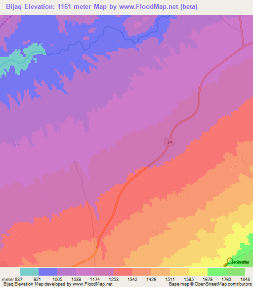 Bijaq,Iran Elevation Map