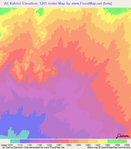 `Ali Kahrizi,Iran Elevation Map