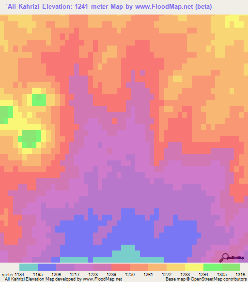 `Ali Kahrizi,Iran Elevation Map