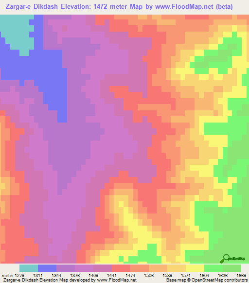 Zargar-e Dikdash,Iran Elevation Map