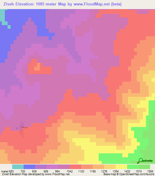 Ziveh,Iran Elevation Map