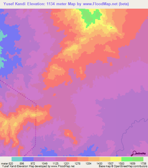 Yusef Kandi,Iran Elevation Map