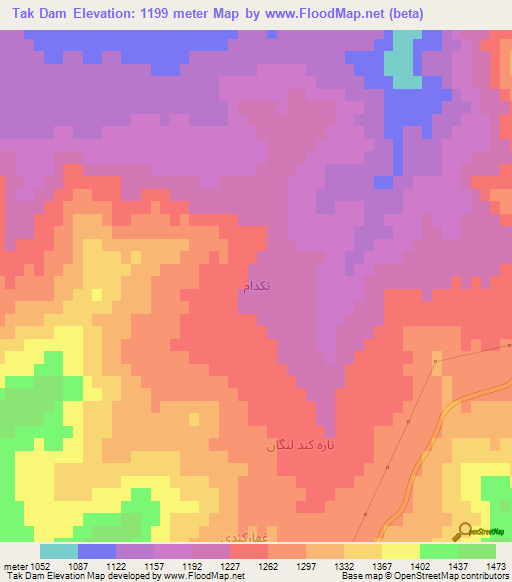 Tak Dam,Iran Elevation Map