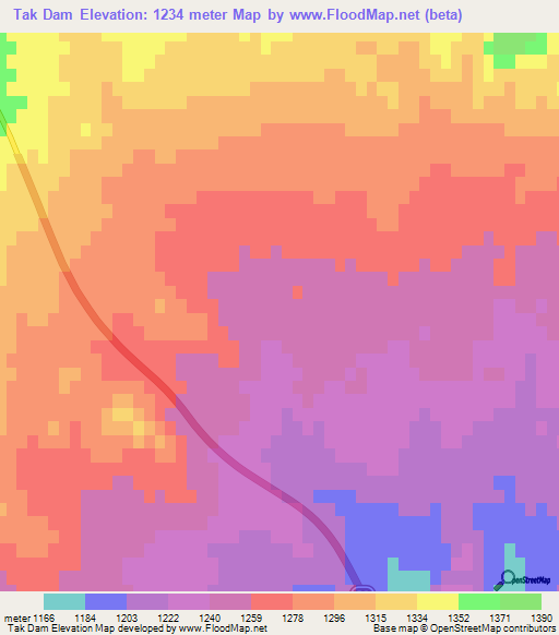 Tak Dam,Iran Elevation Map