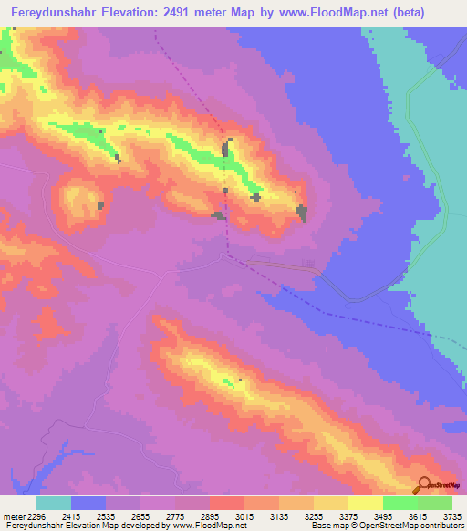 Fereydunshahr,Iran Elevation Map