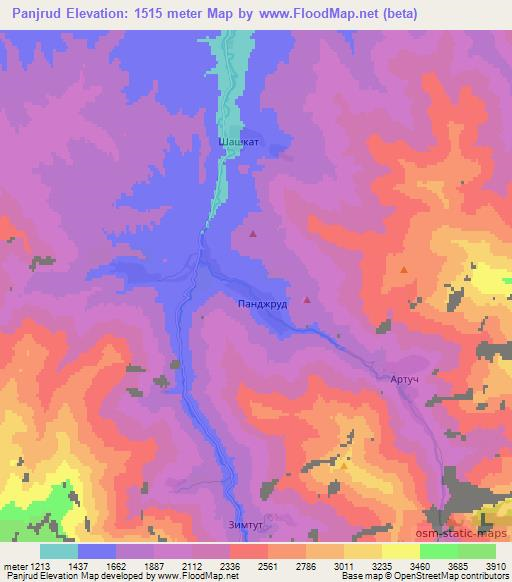 Panjrud,Tajikistan Elevation Map