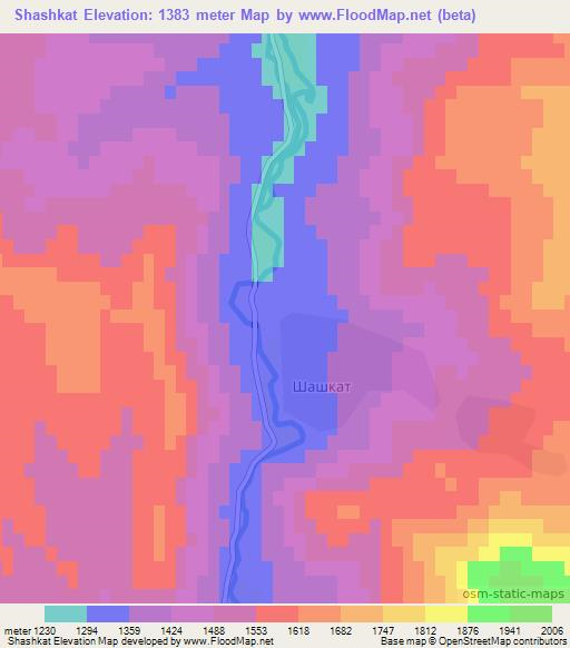 Shashkat,Tajikistan Elevation Map