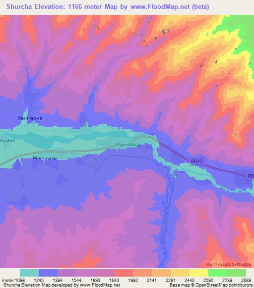Shurcha,Tajikistan Elevation Map