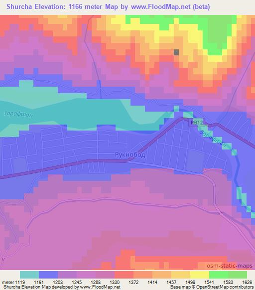 Shurcha,Tajikistan Elevation Map