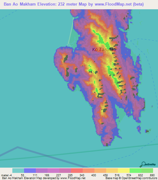 Ban Ao Makham,Thailand Elevation Map