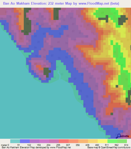 Ban Ao Makham,Thailand Elevation Map
