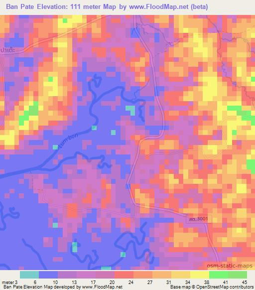 Ban Pate,Thailand Elevation Map