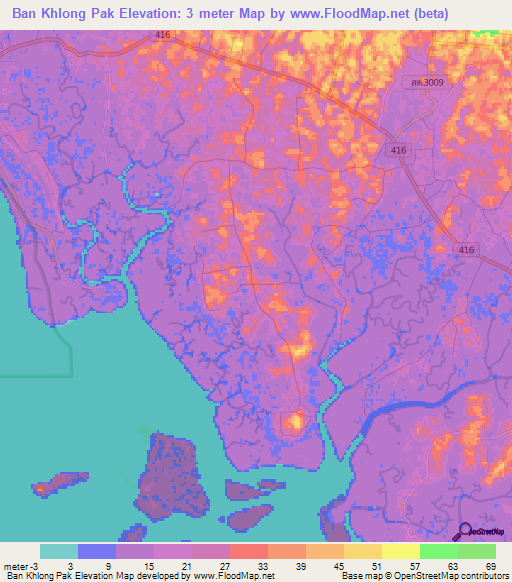 Ban Khlong Pak,Thailand Elevation Map