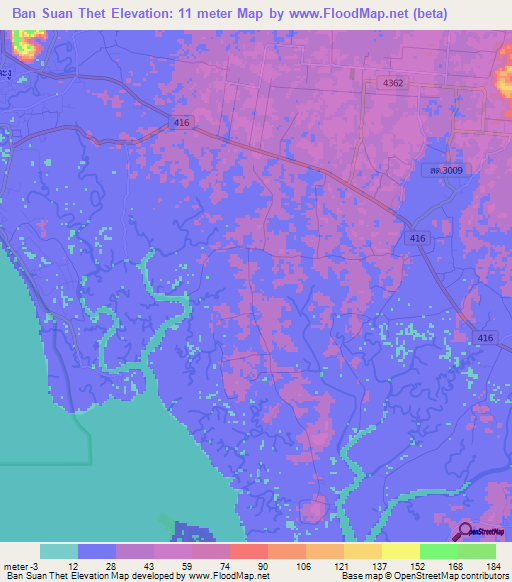 Ban Suan Thet,Thailand Elevation Map