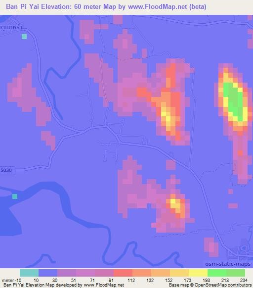 Ban Pi Yai,Thailand Elevation Map