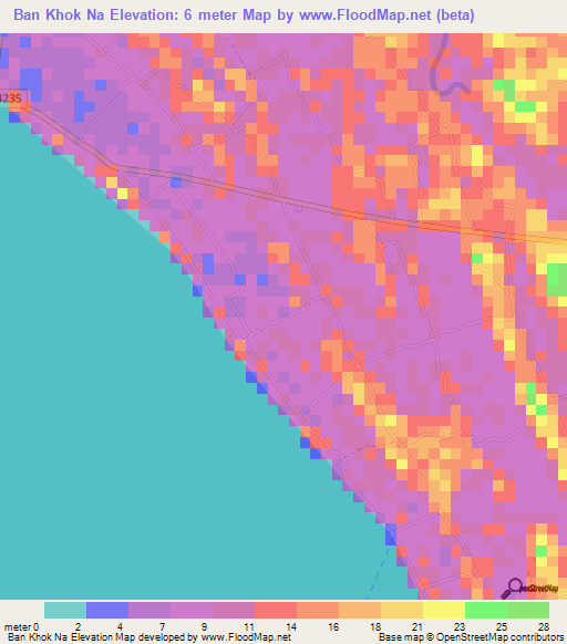 Ban Khok Na,Thailand Elevation Map