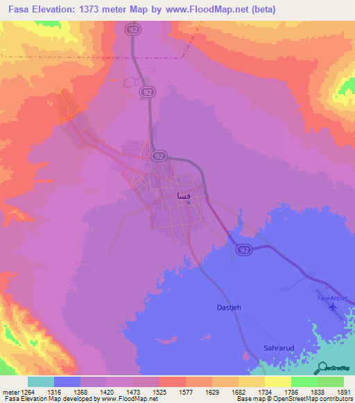 Fasa,Iran Elevation Map