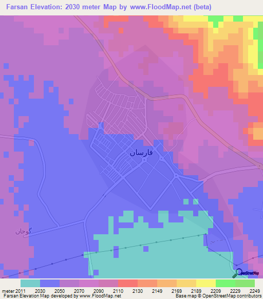 Farsan,Iran Elevation Map