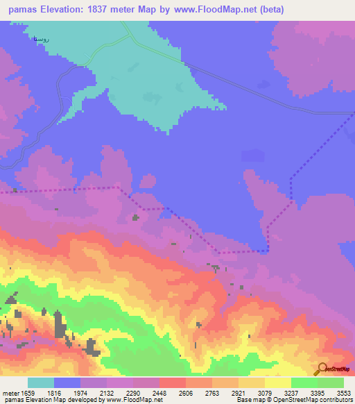 pamas,Iran Elevation Map