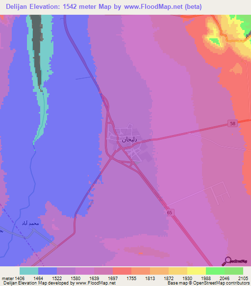 Delijan,Iran Elevation Map