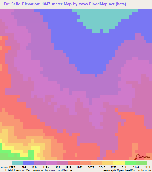 Tut Sefid,Iran Elevation Map