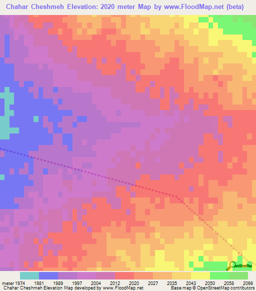 Chahar Cheshmeh,Iran Elevation Map