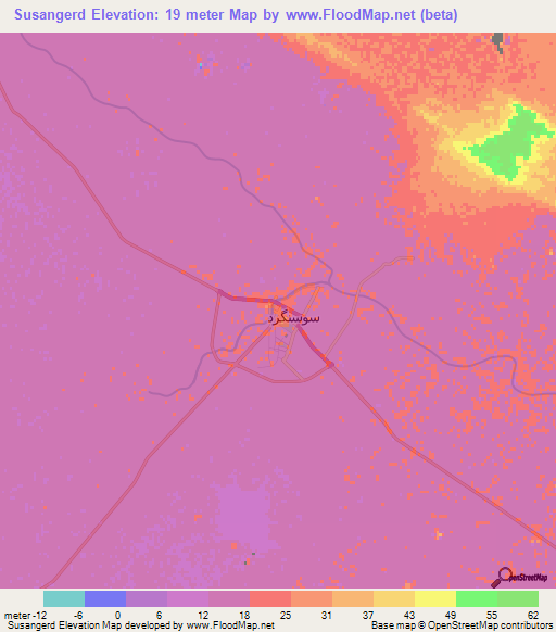 Susangerd,Iran Elevation Map