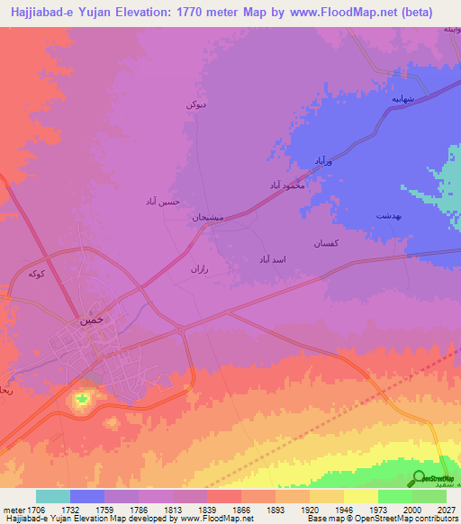 Hajjiabad-e Yujan,Iran Elevation Map