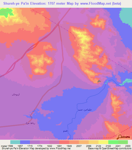 Shureh-ye Pa'in,Iran Elevation Map