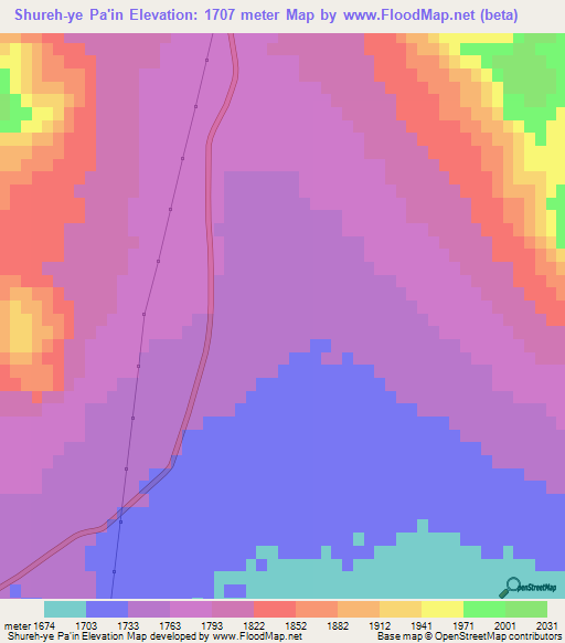Shureh-ye Pa'in,Iran Elevation Map