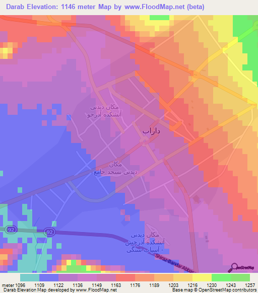 Darab,Iran Elevation Map