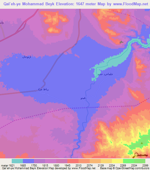 Qal`eh-ye Mohammad Beyk,Iran Elevation Map