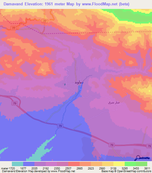Damavand,Iran Elevation Map